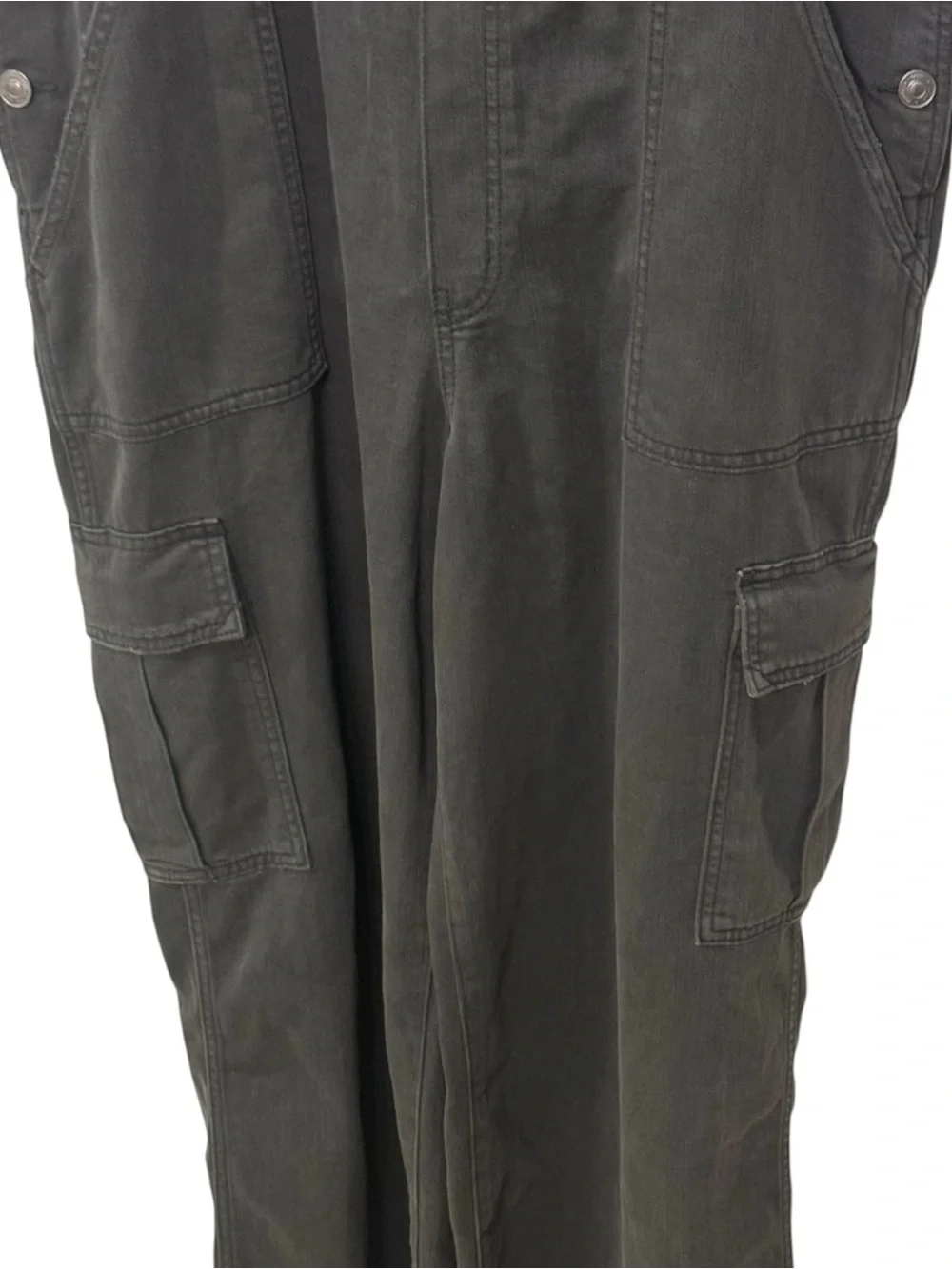Aerie Wide-Leg Denim Cargo Overalls in black color women’s size XL